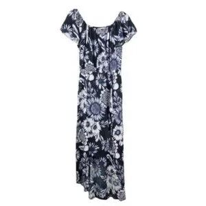 Band of Gypsies Black and White Ruffled Off-the-Shoulder Midi Dress